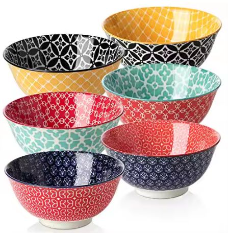 Soup Bowls Cereal for Kitchen Large Ceramic Bowl Colorful Vibrant Patterned Porcelain Bowls for Kitchen Decor