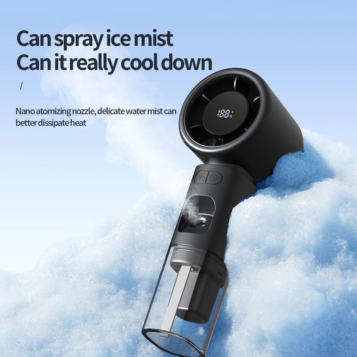 New humidifying high-speed fan stepless speed regulation digital display portable handheld turbo charging spray fan