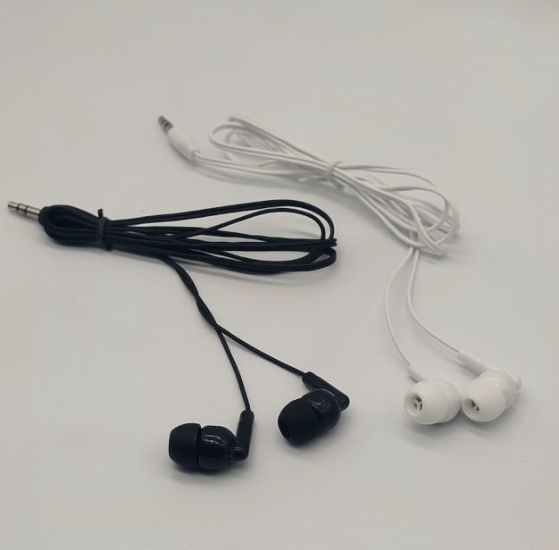 Ear Headphones Wired Basic Student Earbuds No Microphone with 3.5MM Jack for Kids Class Laptop School Library, Individually Bagged white & black