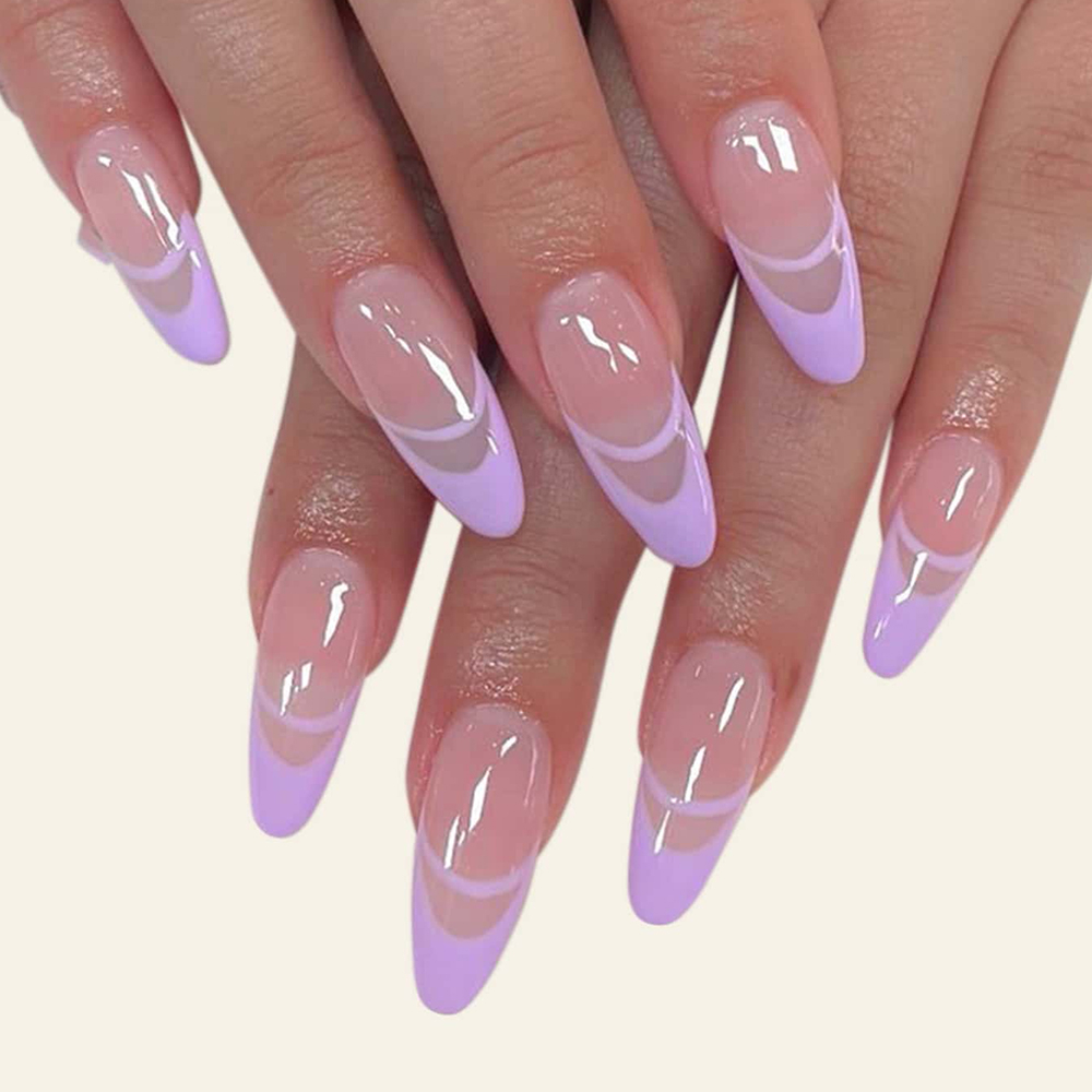 JP1121 Full Cover Fake Nails Purple French Press on Nails Acrylic Fake Nail Arts for Women Girls 24pcs