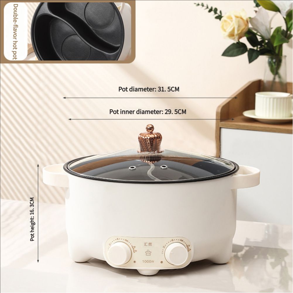 Hot Pot Electric with Divider, 6L Double-Flavor Shabu Shabu Pot, Non-Stick Hotpot Pot Electric, Chinese Hot Pot with Multi-Power Control White