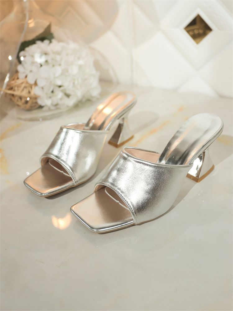 2025 Summer New Style Square Toe Irregular Heel Sandals Women's Plus Size Elegant Cross-Border High Heels