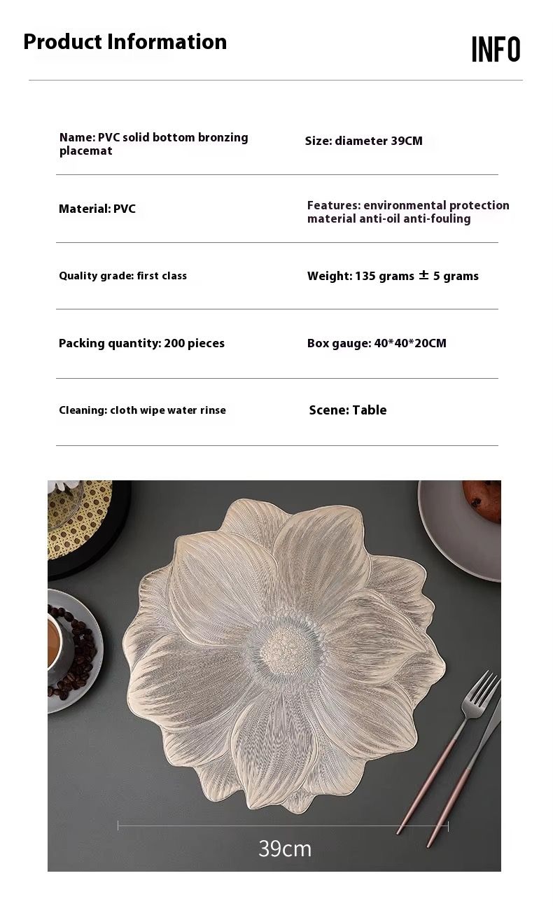 PVC hot stamping placemat flower shape table mat insulation pad washable waterproof and anti-scalding