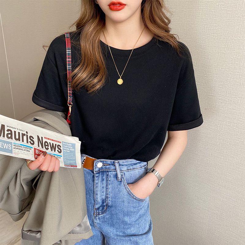 YF200 Pure Cotton T-shirt Women's Short-Sleeved Summer New Loose round Neck Base Shirt Solid Color Top