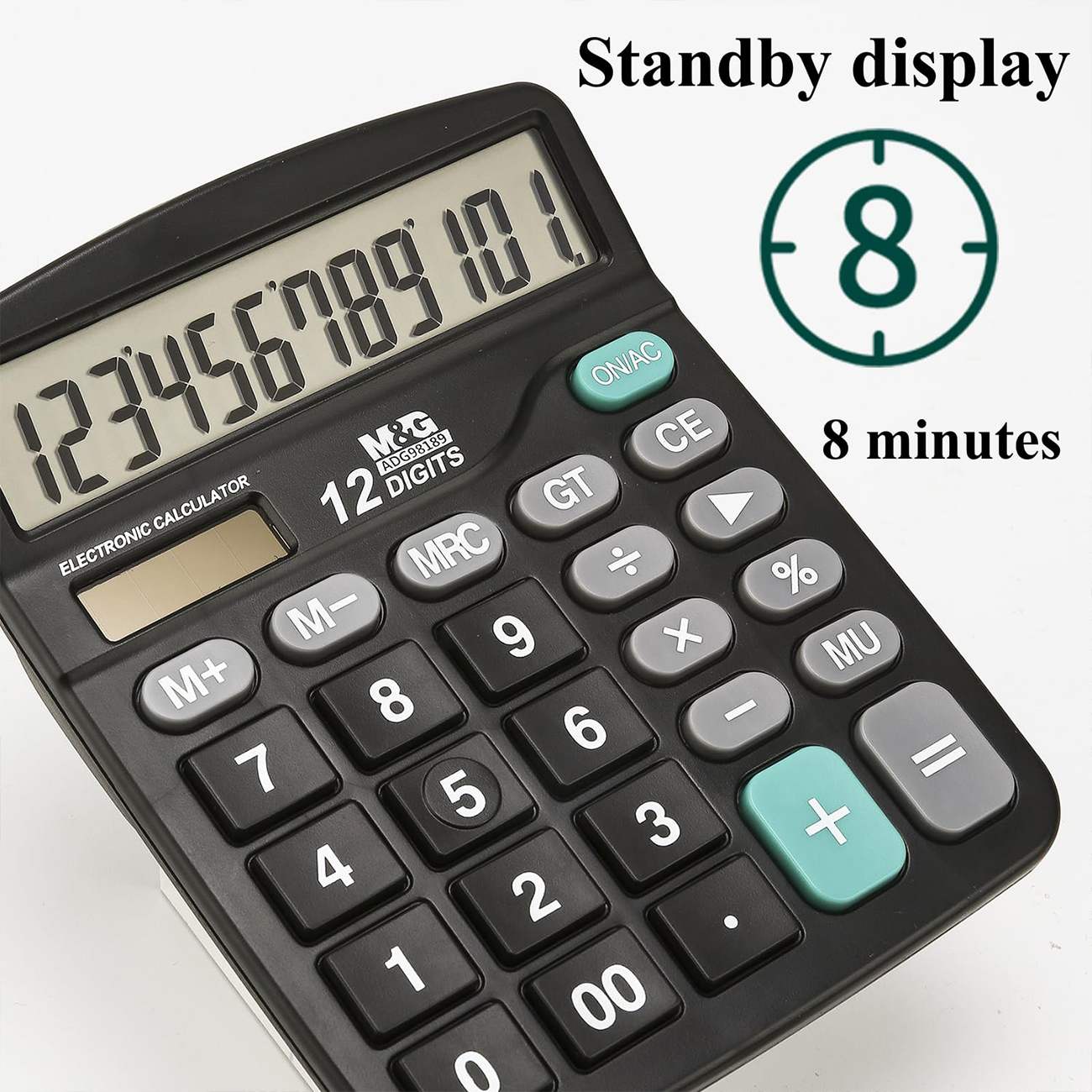 Desk Calculator 12 Digit Office Calculators with Large LCD Display, Dual Solar Power and Battery, Recessed Big Button Calculator for Office Home School (Black)