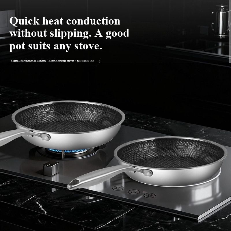 304 Stainless Steel Frying Pan, Non-Stick Design for Pancake, Egg, Steak, Compatible with Gas and Induction Cookers Home Use