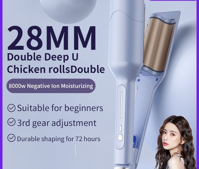 New 28mm Deep‑U Egg Roll Hair Waver Curling Iron, Negative Ion Ceramic Hair Crimper, Create Soft Wool‑Like Water Wave Curls, Reduce Heat‑Related Hair Damage, Easy‑to‑Use Hair Styling Tool for Home Daily Use