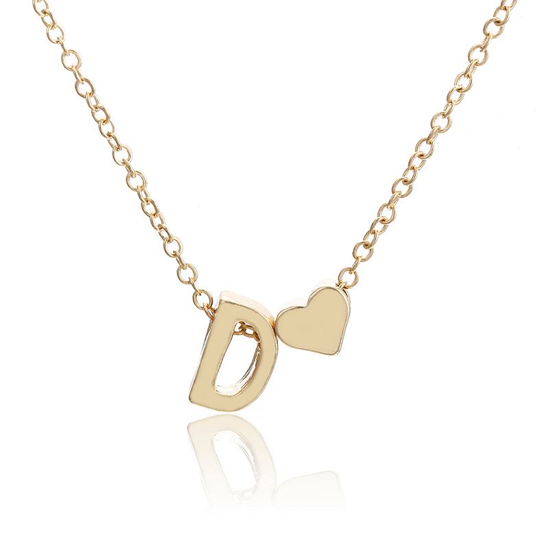 New simple peach heart-shaped letter necklace, elegant and versatile 26-letter original heart clavicle chainD