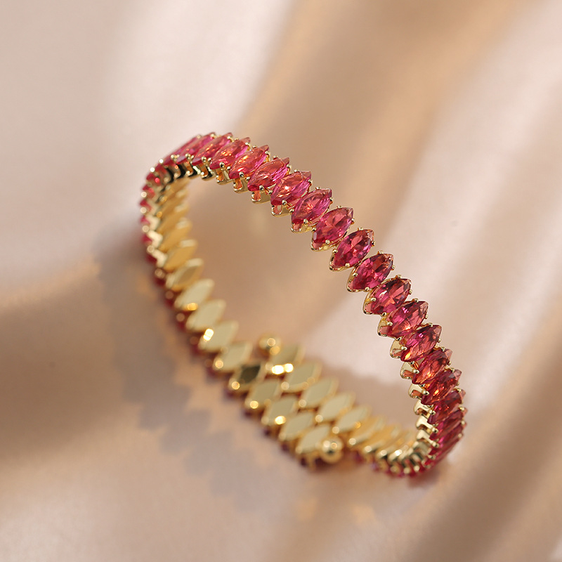 Women's Fashion Personality Full Rhinestone Colorful Zircon Bracelet Oval Open Bracelet