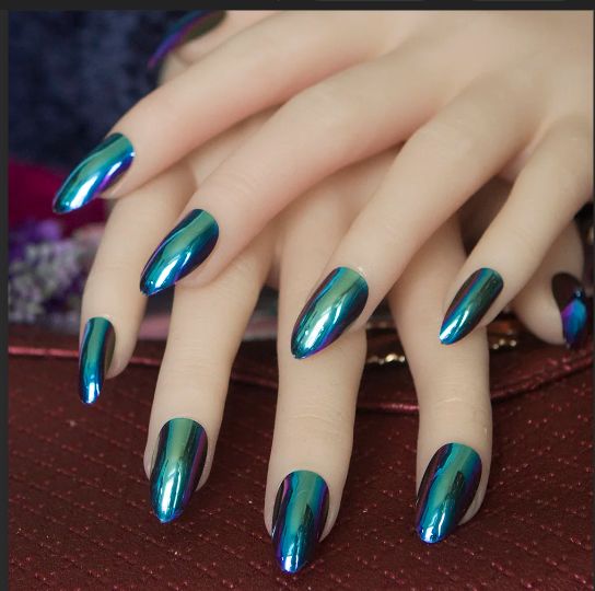 Silver Magic Mirror Reflection Full Cover False Nails Acrylic Nail Tips