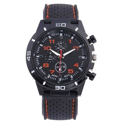 Popular fashion sports men's watch, car line strap, silicone student watchOrange