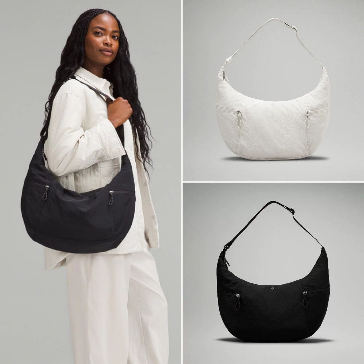 Lulu Dumpling Bun New Cow Horn Bun Women's Single Shoulder Cross Shoulder Handbag Fitness Sports Bag Waterproof Yoga Bagblack