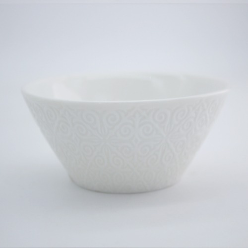 Small White Pearl Antiskid Ceramic Porcelain Embossed Microwave safe Bowls - For Cereal, Soup, Salad, Pasta, Rice, Dessert - XC-27