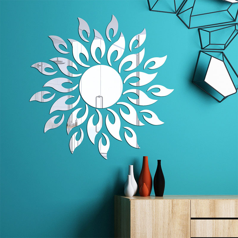 Sunflower Mirror Wall Stickers Decor, Round Acrylic DIY Self-Adhesive ...