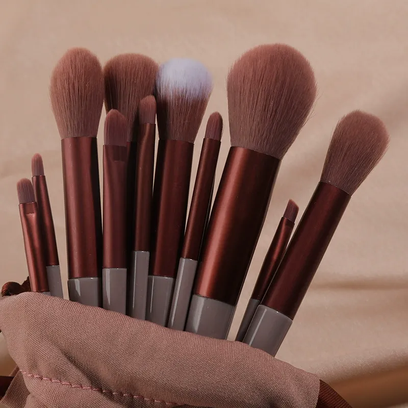 Stylish 13 Pcs Milk Tea Color Makeup Brush Set, Complete Cosmetic Brushes Kit with Powder Brushes & Eyeshadow Brushes, Professional Full Face Beauty Tools for Beginners
