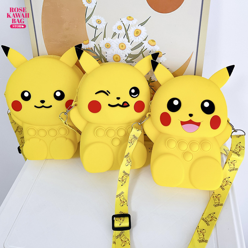 PK-230516-B Kawaii Pikachu Bag Cartoon Silicone Waterproof Crossbody Bag High-capacity Cute Pikachu Crossbody Bag for Children Girls Gift