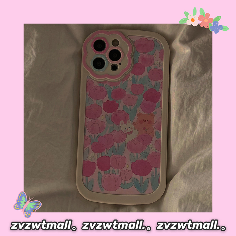 zvzw ins wind pink flower sea bear rabbit for iphone13pro apple 12 phone case 11 new x silicone xsmax female soft xr couple cartoon 8plus creative anti-drop protective cover