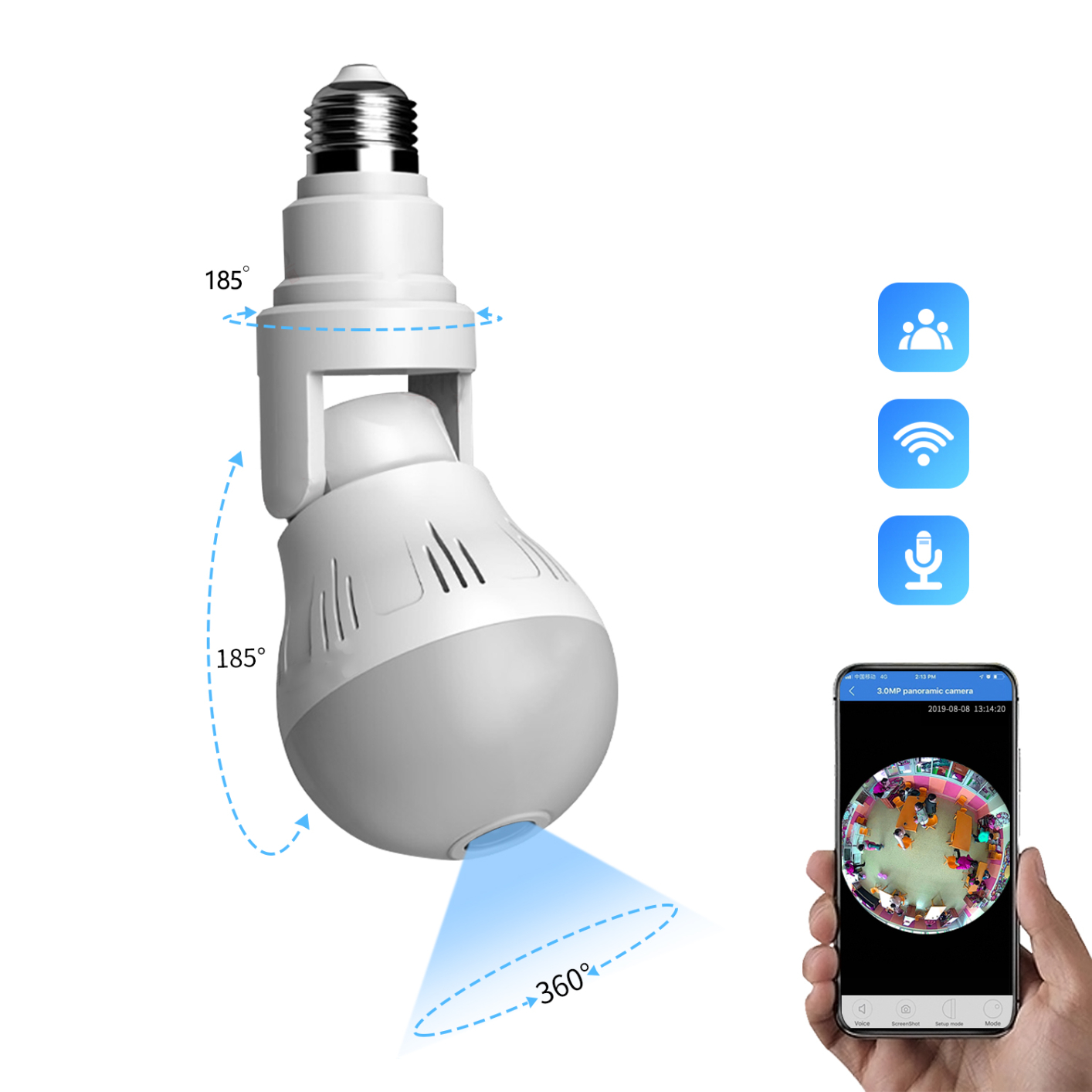 VRT-A6 Light Bulb Camera Wireless 360 Degree Panoramic IP Camera-2MP LED Light Camera Lamp-Remote Floodlight Infrared Night Vision Motion Detection for Baby/Elder/Pet/Nanny Monitor Wireless Camera 2.4GHz