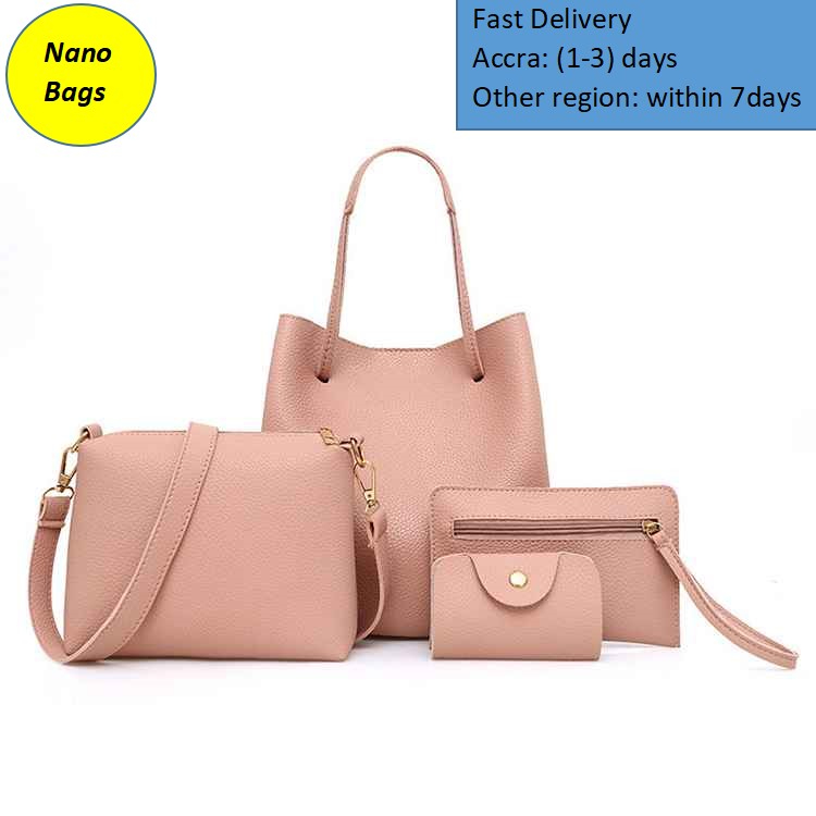 NANO Bags Ladies bags Women Bag Slung Shoulder Bag Four-Piece PU Leather Handbag Polyester Tote Purse Pink 4Pcs/Box