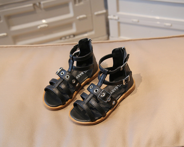 Women Girls Roman Shoes Open-toe Buckle Flat Casual Soft Bottom Sandals High Top Children's Beach Shoes
