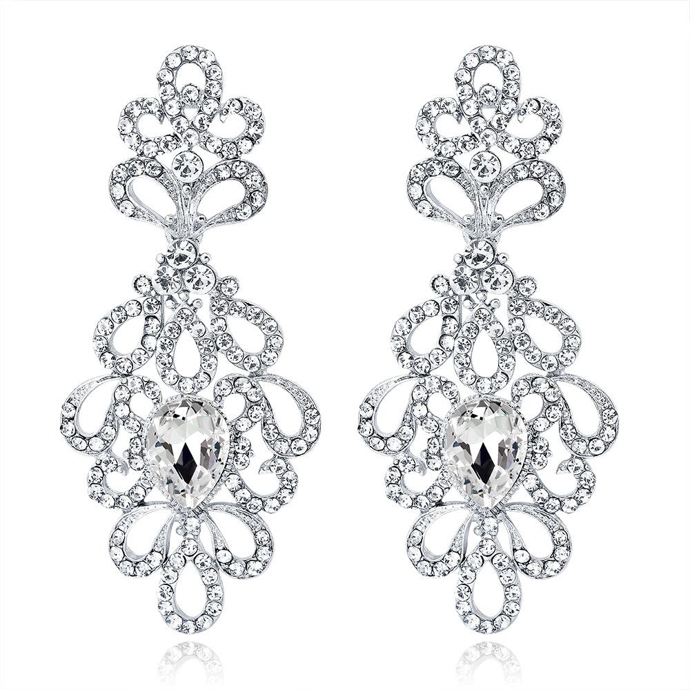 BA038-A Exquisite Teardrop Crystal Bridal Wedding Earrings Vintage Chandelier Dangle Long Earrings for Women