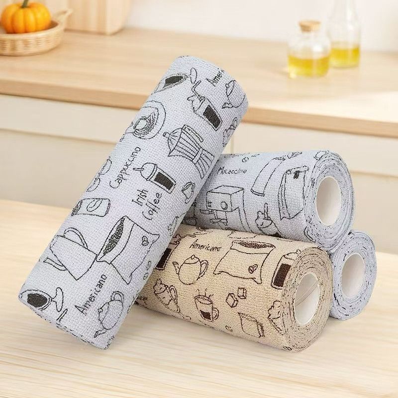 Creative Printed Tear Off Kitchen Cleaning Cloth, Absorbent Stain Resistant Non-stick Oil Lazy Dish Cloth for Home Kitchen Cleaning