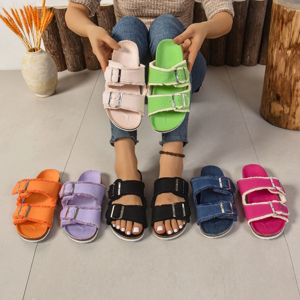 Size 43 flip-flops 2025 new cross-border one-shoulder belt buckle casual outerwear sandals for women