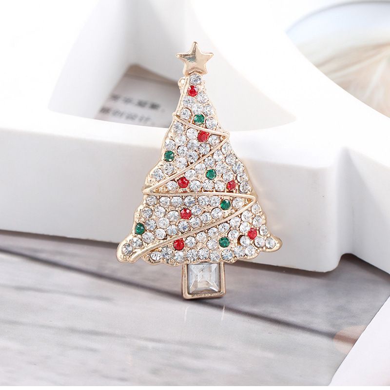 BC22Y0098 Christmas Brooch Pin Christmas Gift Women Alloy Mix Color Rhinestone Christmas Tree Brooch Pin