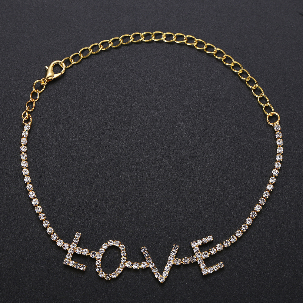 D36-8 New Personalized Letter Foot Chain Fashion Sexy Street Water Diamond Foot Chain Accessories