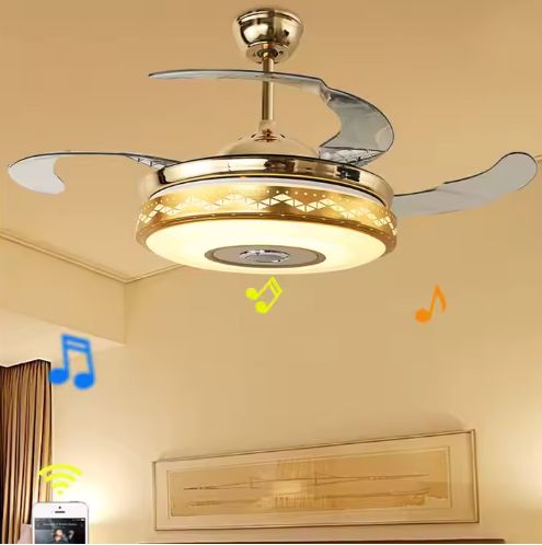 Ceiling Fans with Light and Remote Retractable Music Dimmable 3CCT Reversible BLDC Motor for Bedroom Living Room