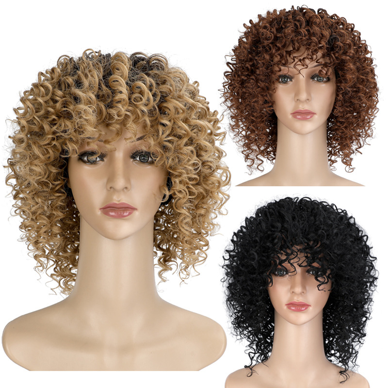 C0198 Short Curly Human Hair Wigs for Black Women Short Curly Wigs for African Glueless Human Hair Wigs Full Head Set with Hair Cap