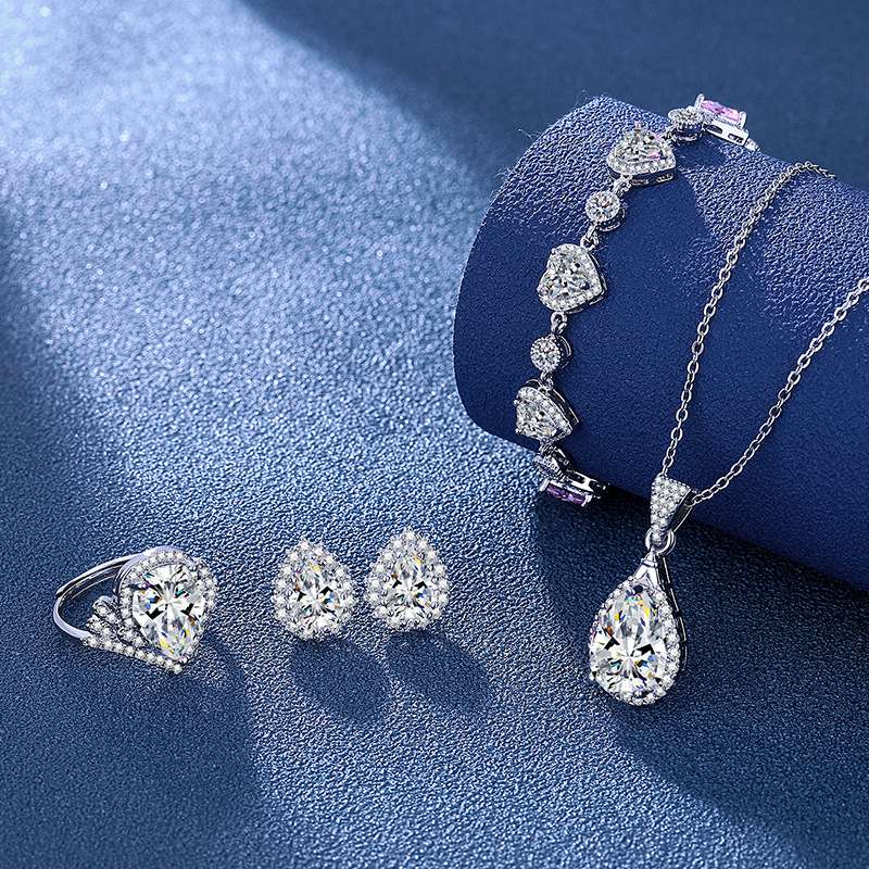 Ladies Jewelry Set Water Drop Cube Zirconia Earrings Pendant Necklace, Waterdrop Real Moissanite Pendant for Women Wedding Anniversary Birthday Engagement Gifts

