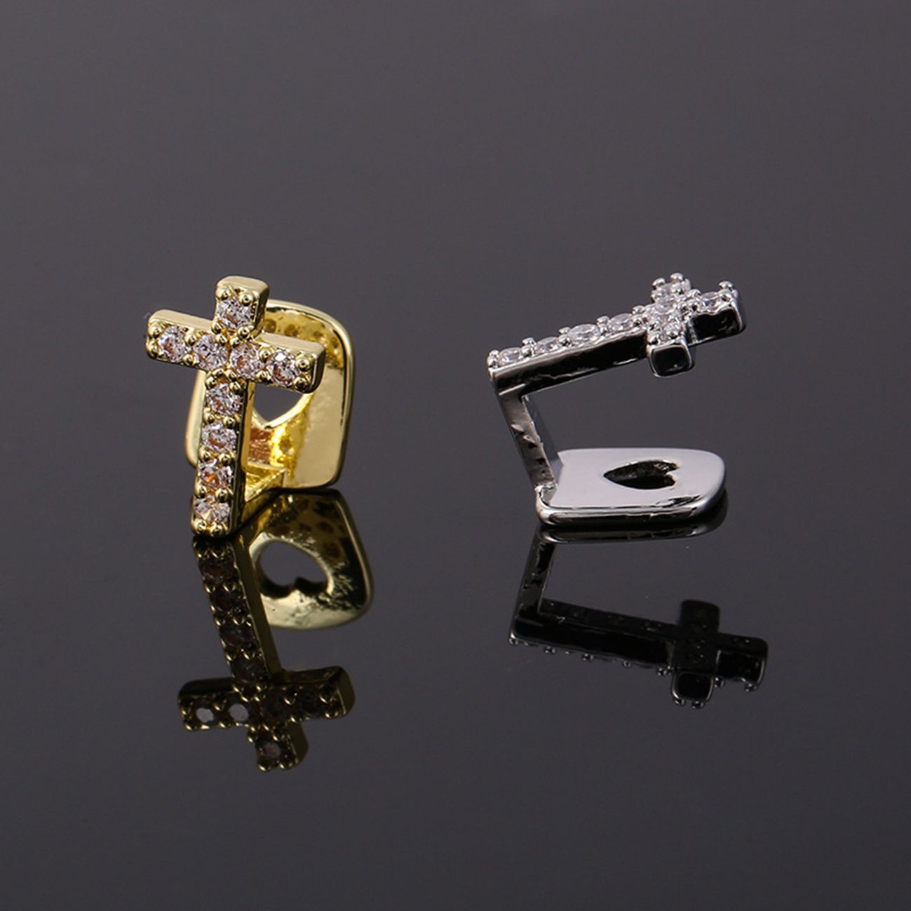 Cross copper micro-inlaid zircon single hip-hop braces teeth grillz teeth decoration trendy tooth decoration hip-hop teeth grillz tooth grillz