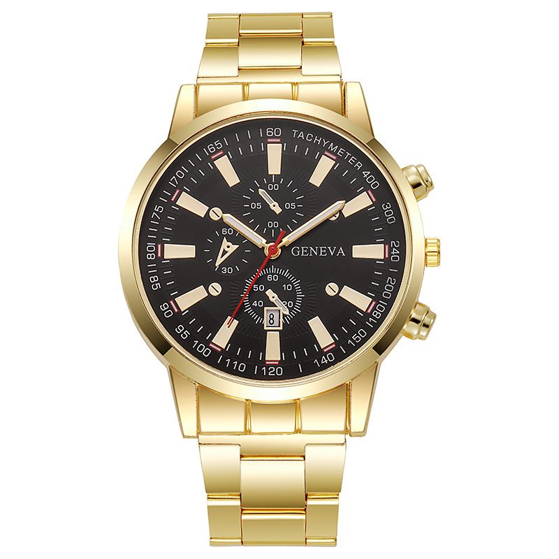 Calendar steel band watch men's large dial quartz watch men's watch foreign trade men's watch6 o'clock with calendar gold a