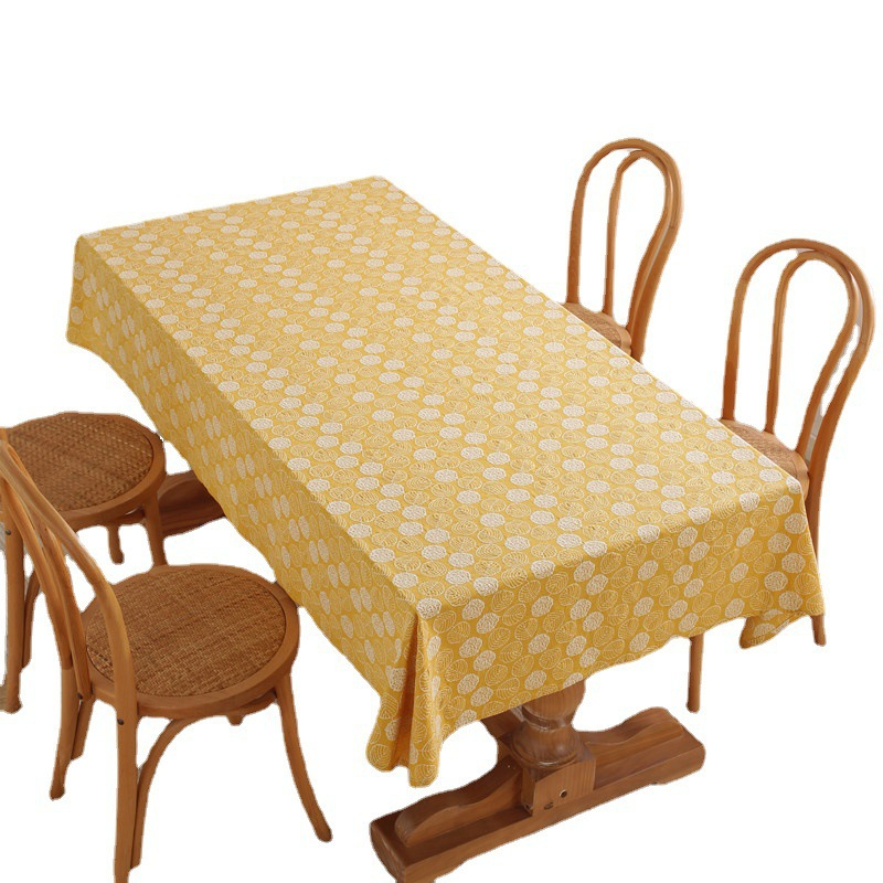 0927 ins idyllic small fresh yellow-green leaves cotton embroidered rectangular tablecloth coffee table cloth
