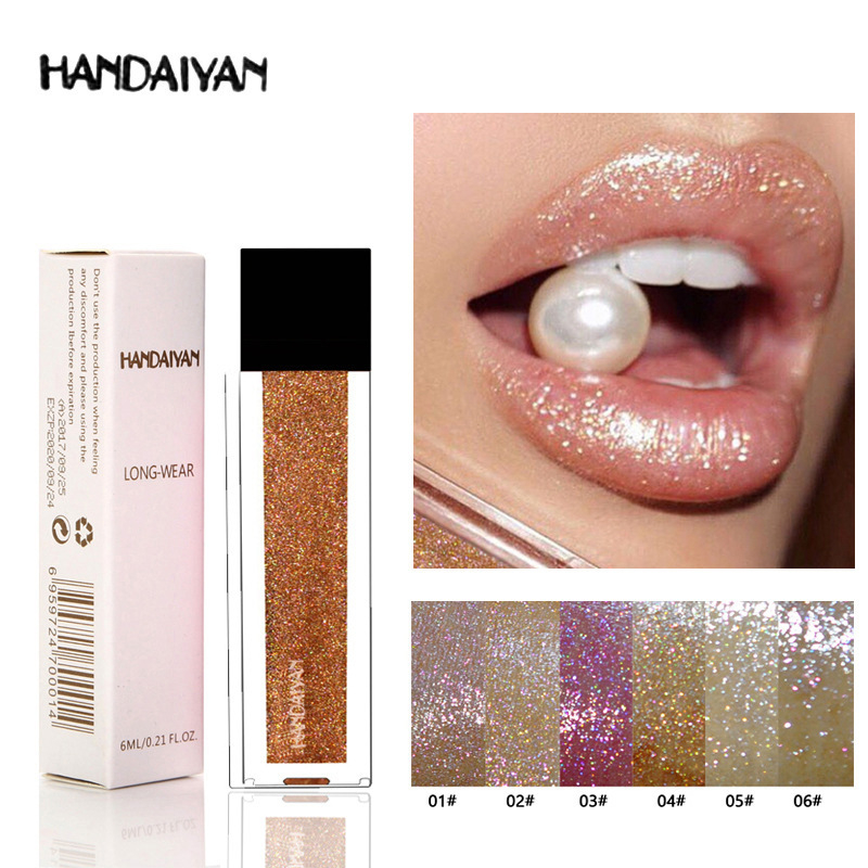 H1030 HANDAIYAN Diamond Glitter Lip Gloss Lips Makeup Rainbow Nude Pearl Matte Liquid Lipstick Makeup Cosmetics Matt Lipgloss Batom