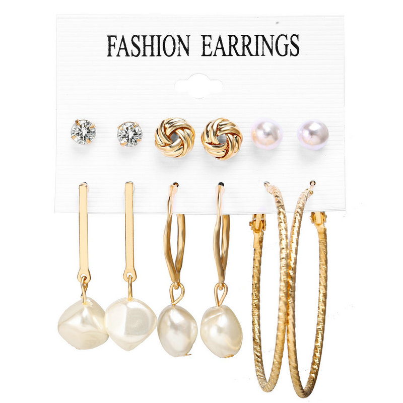 5172 6pcs Fashion Pearl Hoop Earrings Set For Women Geometirc Gold Metal Circle Hoop Acrylic Earrings Trend Jewelry Girls Gift