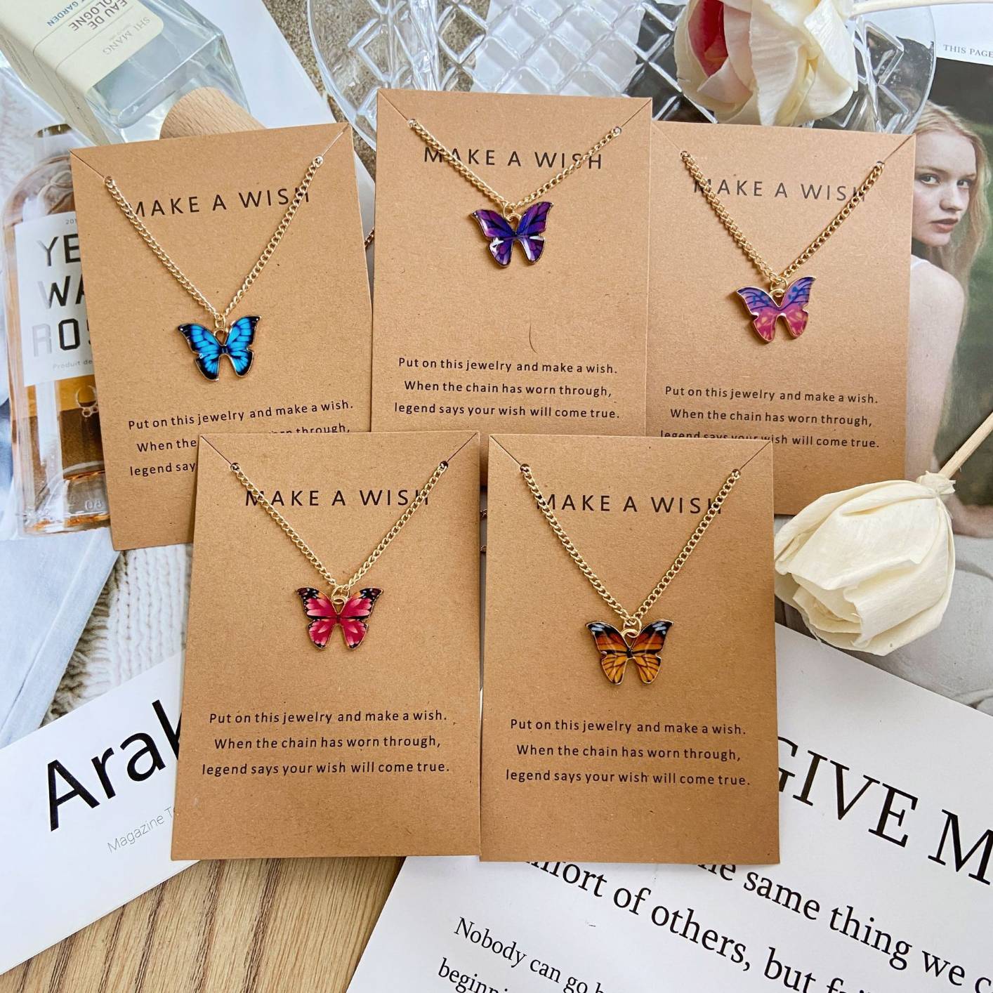 53723 Vintage Silver Color Dripping oil Butterfly Choker Necklace for Women Girls Blue Animal Pendant Necklaces Jewelry Gift