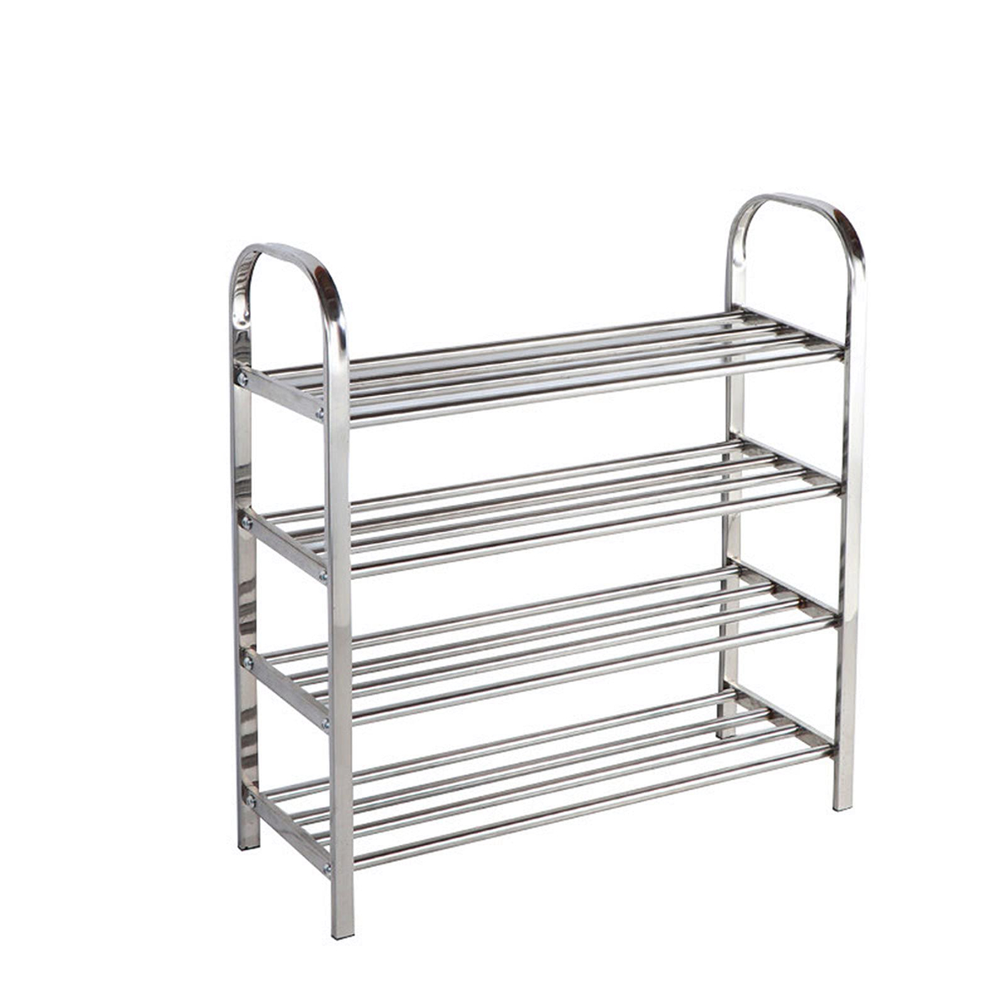 XJ776 Stainless Steel Shoe Rack, Sturdy Durable Multi-Layer Metal Shoe Shelves, Silver Shoes Storage Stands for Hallway Corridor Living Room Bedroom Bathroom