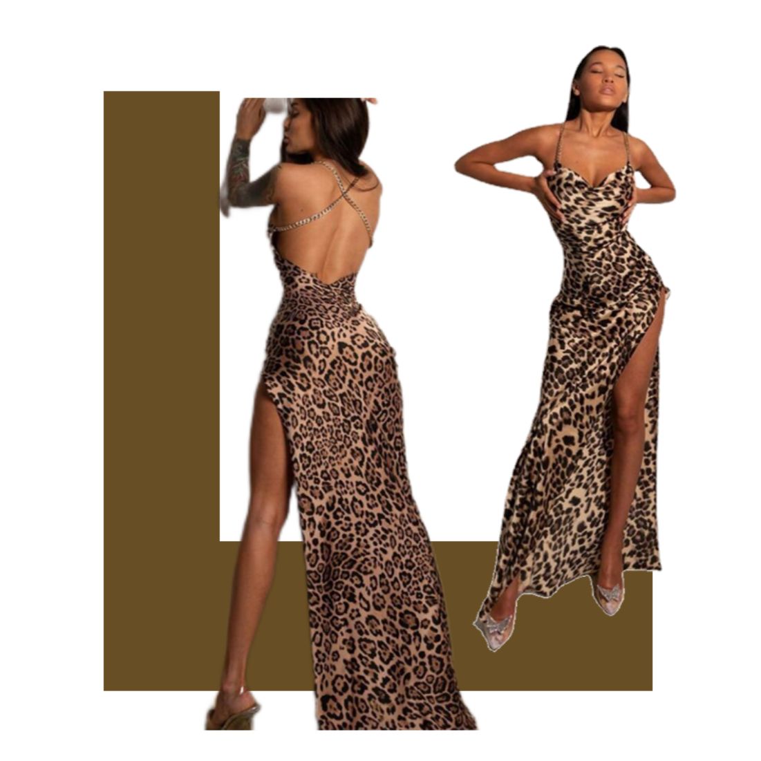 Women's new fashion Leopard print slim backless chain sling dress fashion sexy party bar performance skirt female lady ladies woman women one-piece long-dress dress shopping walking party daily trip