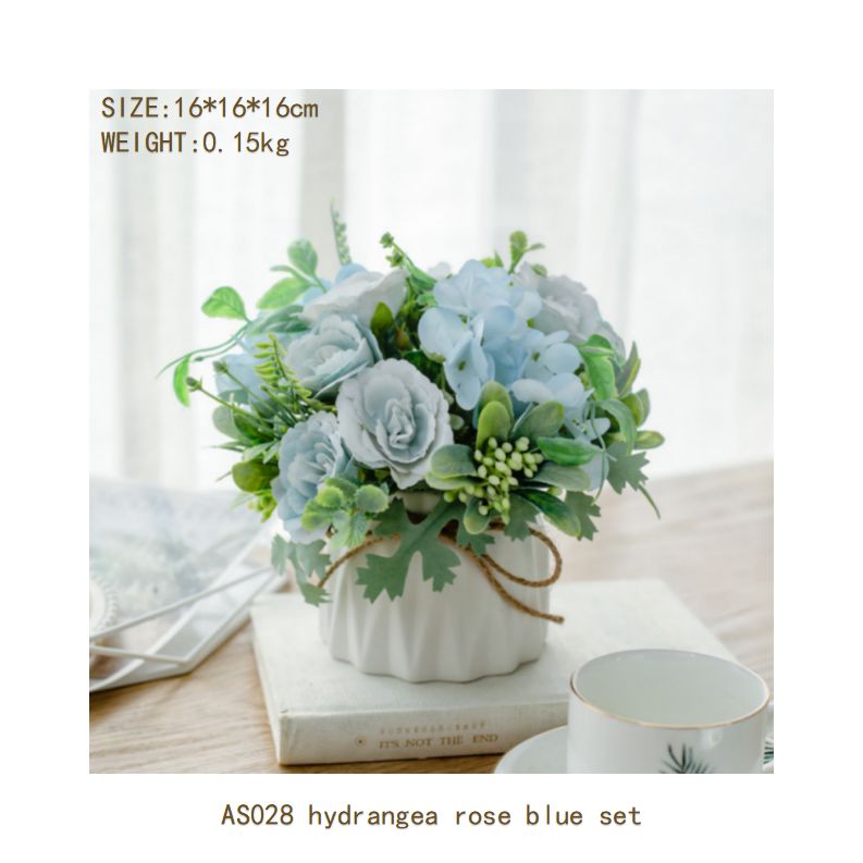 Hydrangea rose set ceramic hemp rope vase artificial flowers silk flower pastoral floral ornaments living room dining room dining table hotel wedding church venue funeral ceiling road layout home decoration flower arrangement holding flowers photo props flowerpot