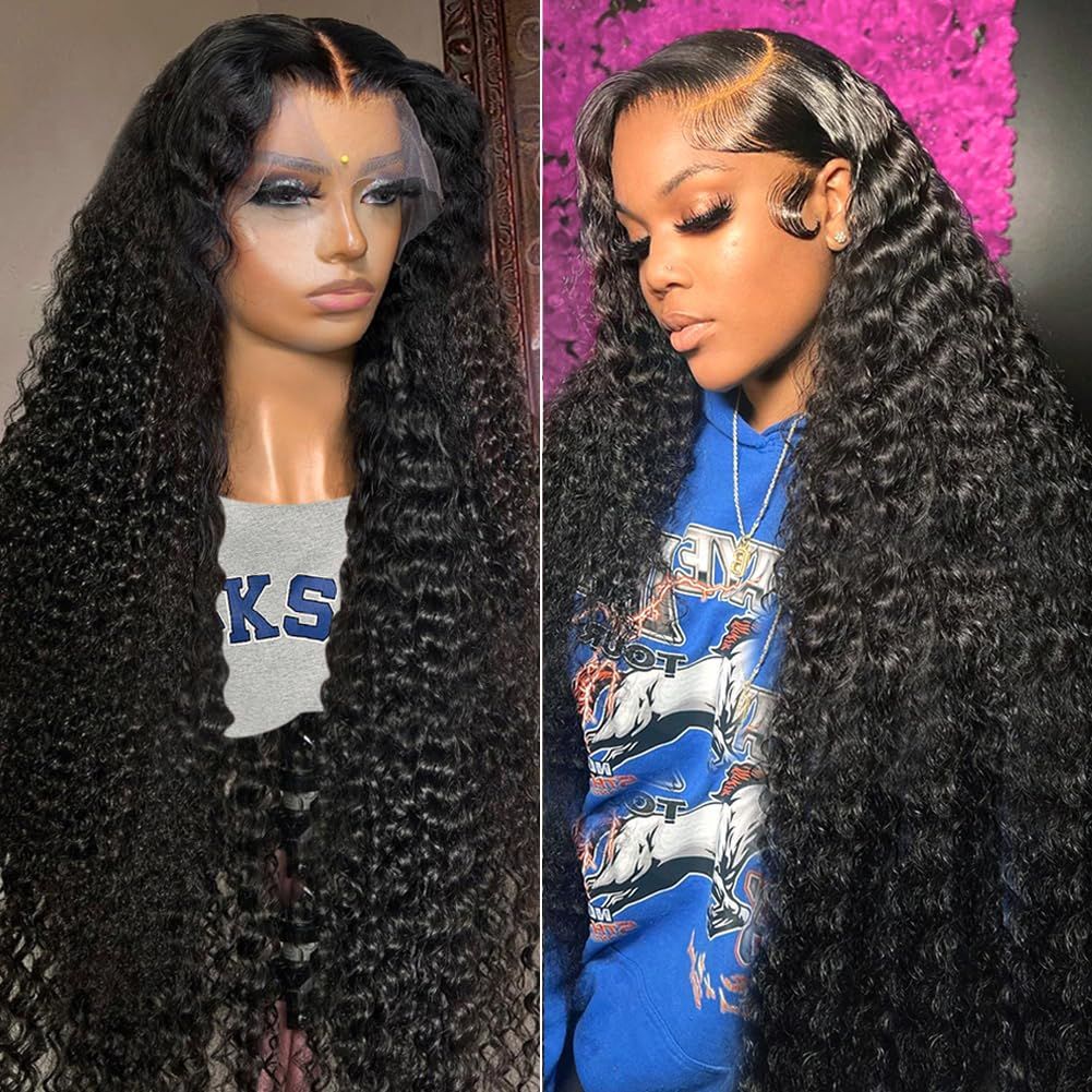 26 Inch Deep Wave Lace Front Wigs 100% Real Heat Resistant for Styling Human Hair 200 Density 13x4 HD Lace Frontal Wigs Human Hair Pre Plucked Deep Curly Glueless Wigs Human Hair for Women
