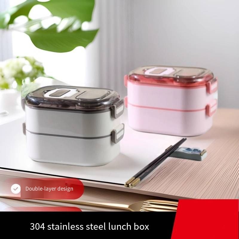 Food Grade 304 Stainless Steel Lunch Box, Double Layer Separated Compartment Bento Box, Microwave Safe Leak-Proof Sealed Food Container, Portable Fresh-Keeping Meal Box for Office Workers Students Outdoor Picnic