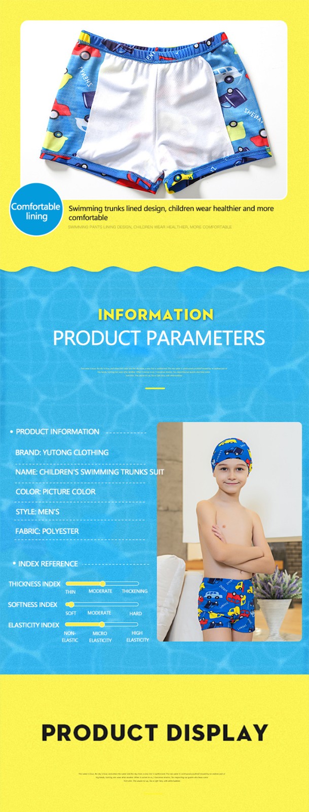 Boy's Cute Cartoon Pattern Swim Jammer Shorts Plus a Swimming Cap Comfortable Polyester Fabric Quick Drying