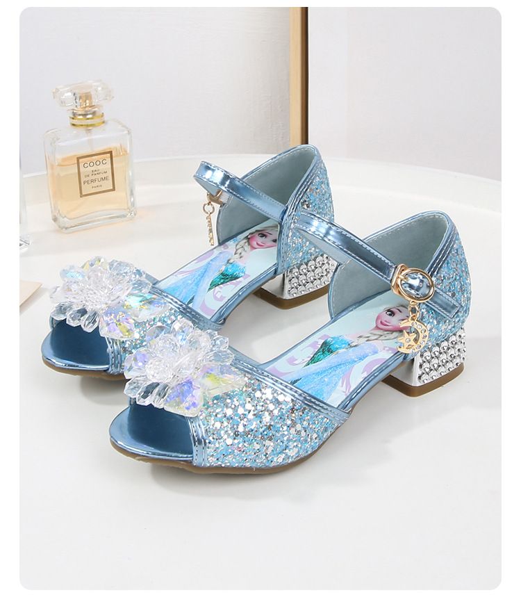 Dress Shoes Girls' High-Heeled Sandals Summer New Children's Crystal Shoes Children's Soft Soled Snow Princess Shoes
