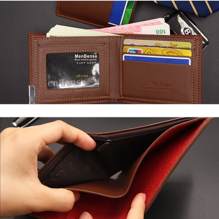 Men Leather Wallet Male Genuine Purse Money Clip Bag Short Small Credit Card Holder Coin Pouch Gift Black 12cm*9.5cm