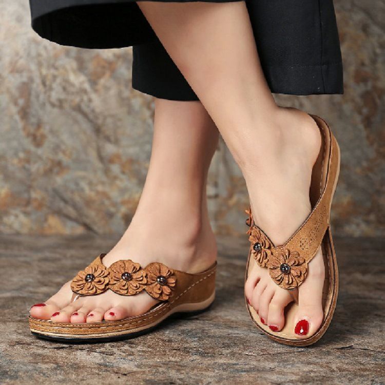 A422 Women's Summer New Casual Flip-Flops Flower Wedge Slippers