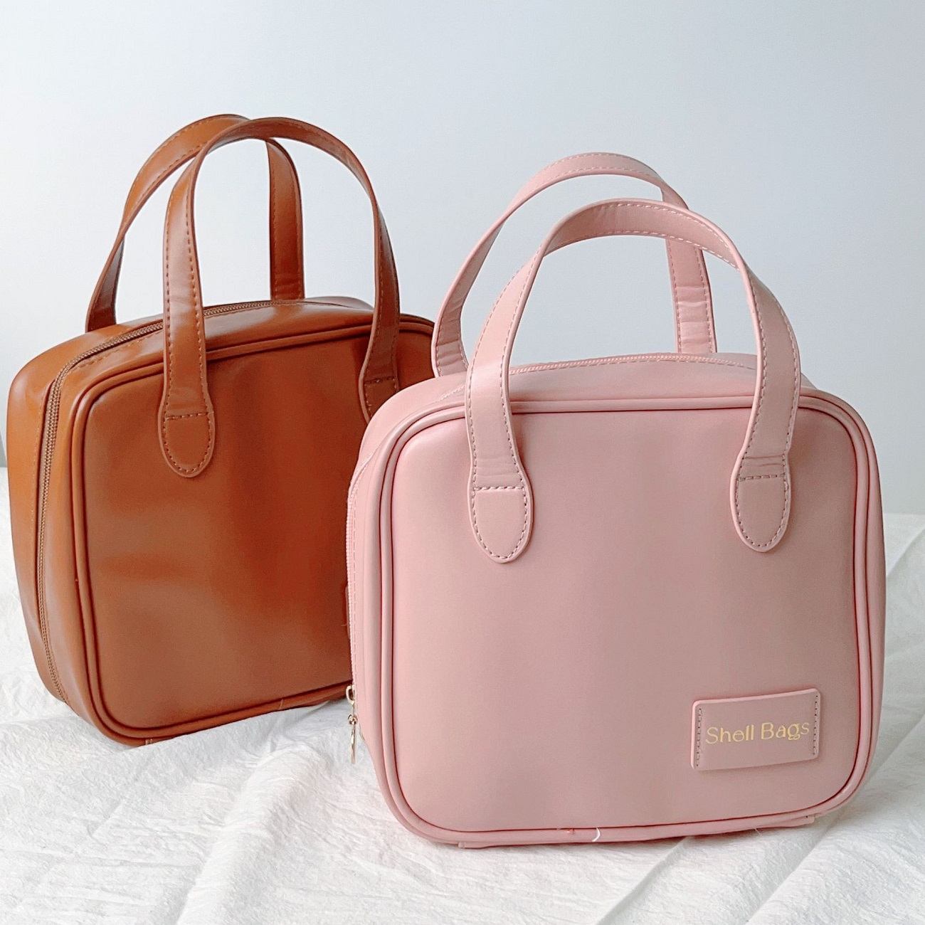 High Appearance PU Cosmetic Bag, Fashion Handheld Skincare Storage Bag, Waterproof Portable Large Capacity Wash Bag, Travel Toiletry Organizer Bag for Outdoor Trip Daily Bathroom Use, Single Bag Only