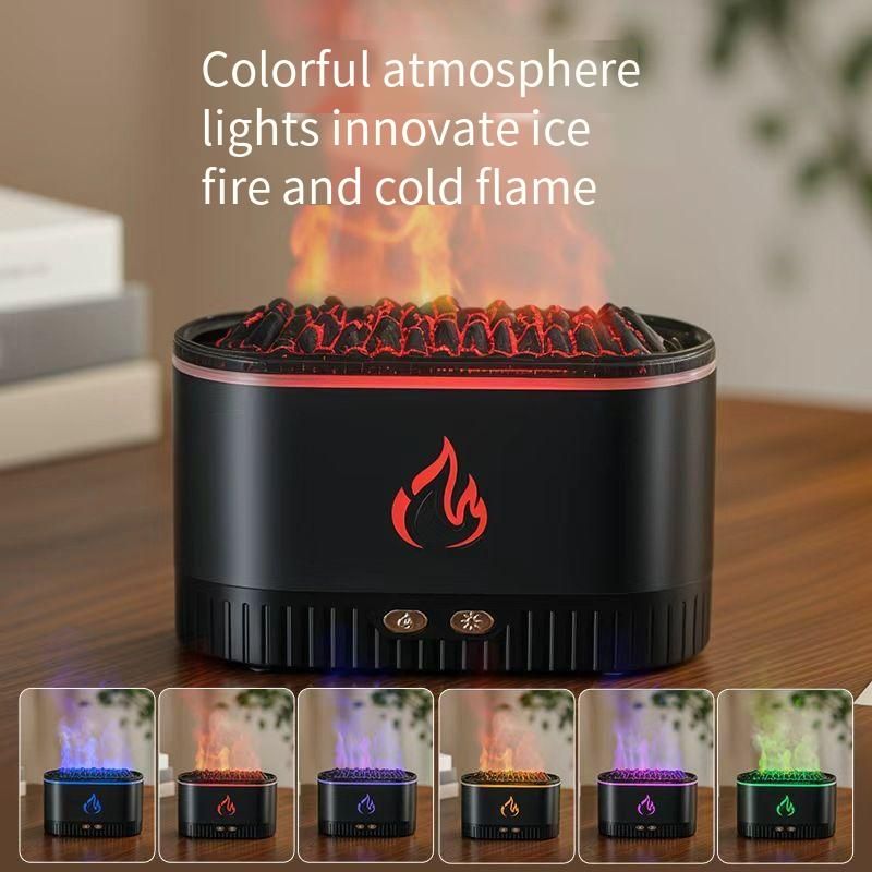 200mL Fireplace-Style Flame Aroma Diffuser Humidifier, 2-in-1 Essential Oil Diffuser & Cool Mist Humidifier with 7-Color LED Light, USB-Powered, Quiet Operation for Home, Office, Bedroom Decor
