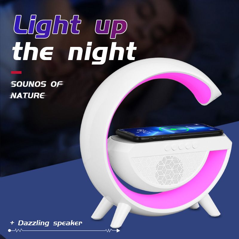 A106 LED Ambient Lighting Night Light for Bedroom Rechargeable Bluetooth Speakers Table Lamp for Living Room Decor Battery Operated Dorm Bedside Lamps with 10W Wireless Charging Child Gift